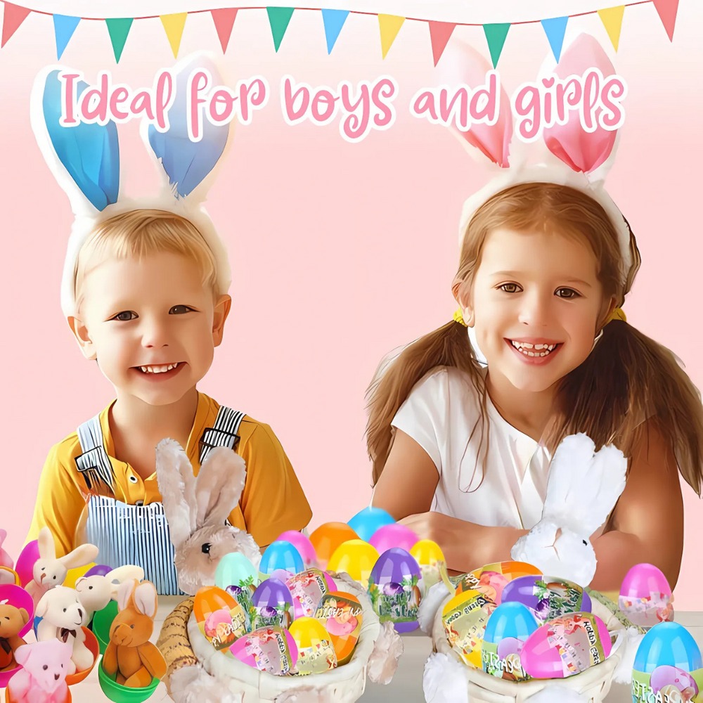 12/24/36 Pcs Prefilled Easter Eggs, Filled with Plush Animal Toys